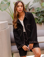 Set negro con taches: chaqueta con cierre + bermuda Corazón